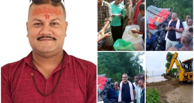 बाढी प्रभावितहरूको लागि दिनरात खटेर उत्कृष्ट कार्य गर्दै दुर्गा भगवती गाउँपालिका अध्यक्ष सिंह ।