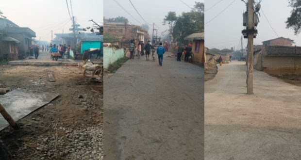 देवाही गोनाहीको पिप्रामा गुणस्तरहिन सडक ढलान,पिपिसी सिमेन्टको प्रयोग ।