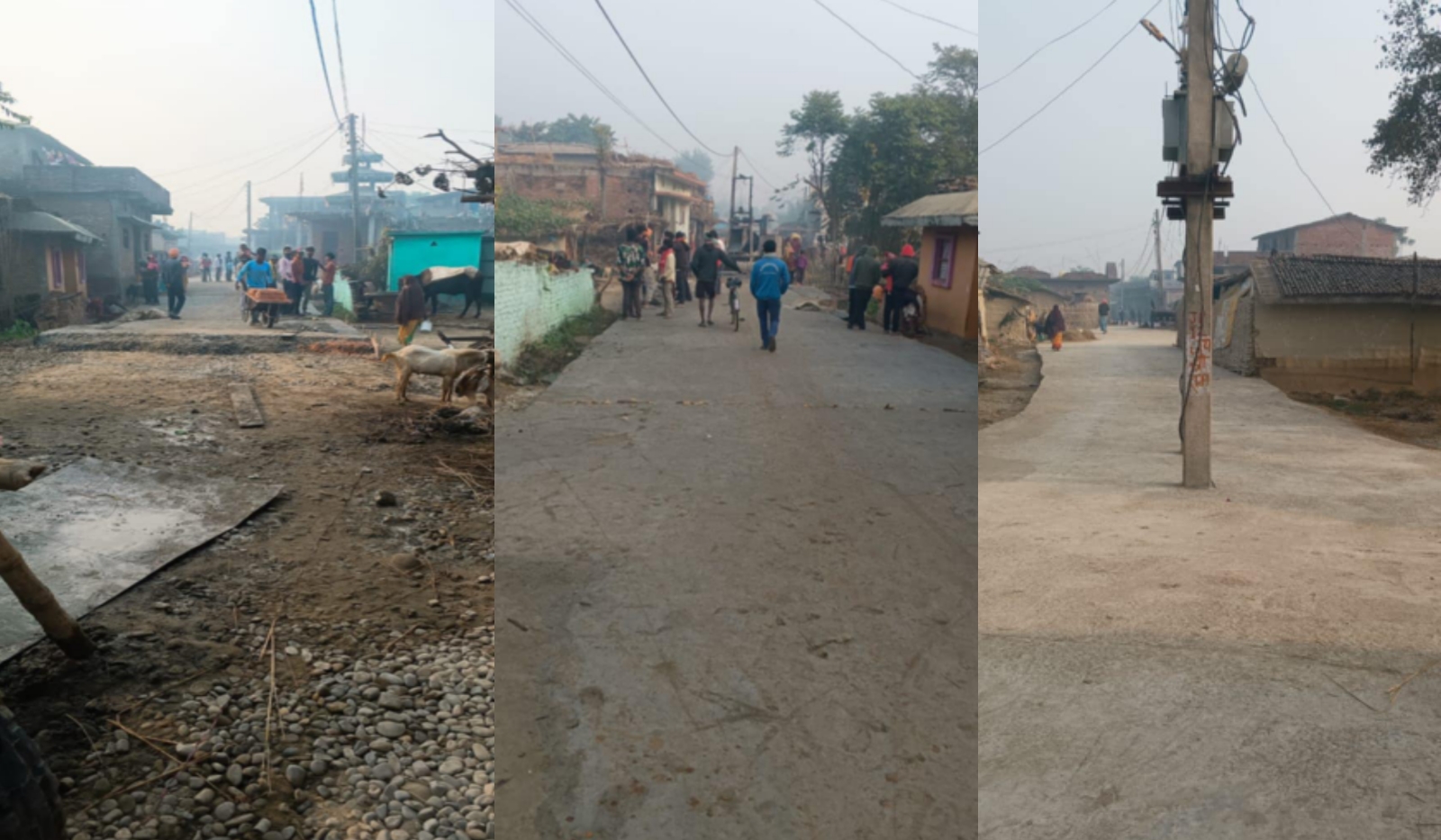 देवाही गोनाहीको पिप्रामा गुणस्तरहिन सडक ढलान,पिपिसी सिमेन्टको प्रयोग ।